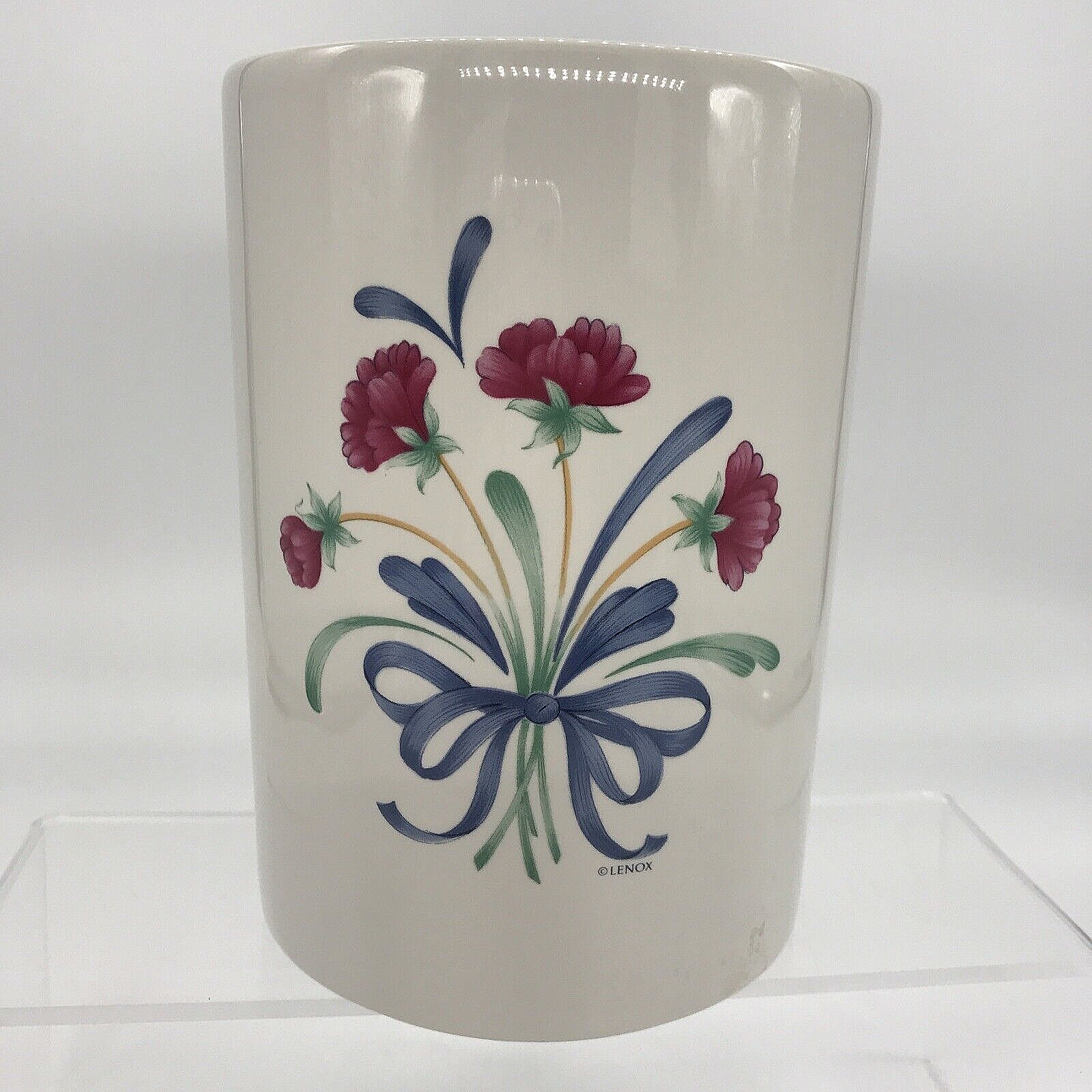 Lenox Poppies on Blue Utensil Holder Canister Crock 6" Handc