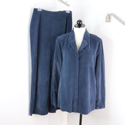 New Mac & Jac Womens M/6 Blue Rayon Microfiber Suede 2pc Jacket & Skirt Suit Set