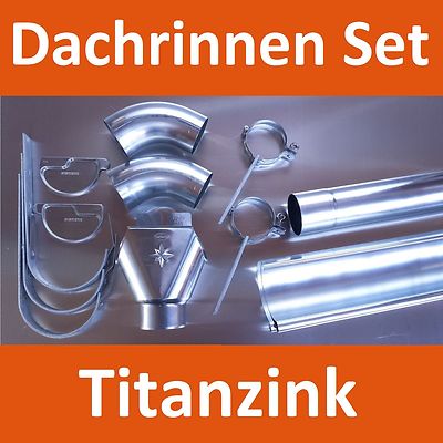 Dachrinne Set Titanzink Komplettpaket Komplettset + Fallrohr + Einlauf