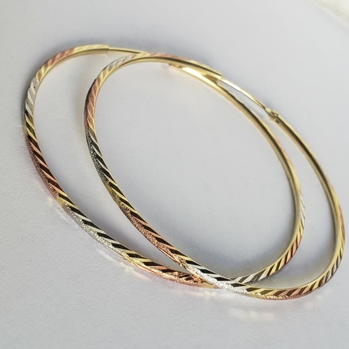 Pre-owned Rosegold Large Big 14k Yellow White Rose Gold Hoop Earrings 2.25 Inches Long
