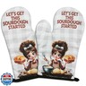 GOSJINNK 2 Pcs Funny Baking Oven Mitts Gifts - Let's Get This Sourdough Started - Heat Resistant Oven Mitts with Silicone Non-Slip Texture, Hanging Loop - Birthday Gifts for Sourdough Lover, Baker