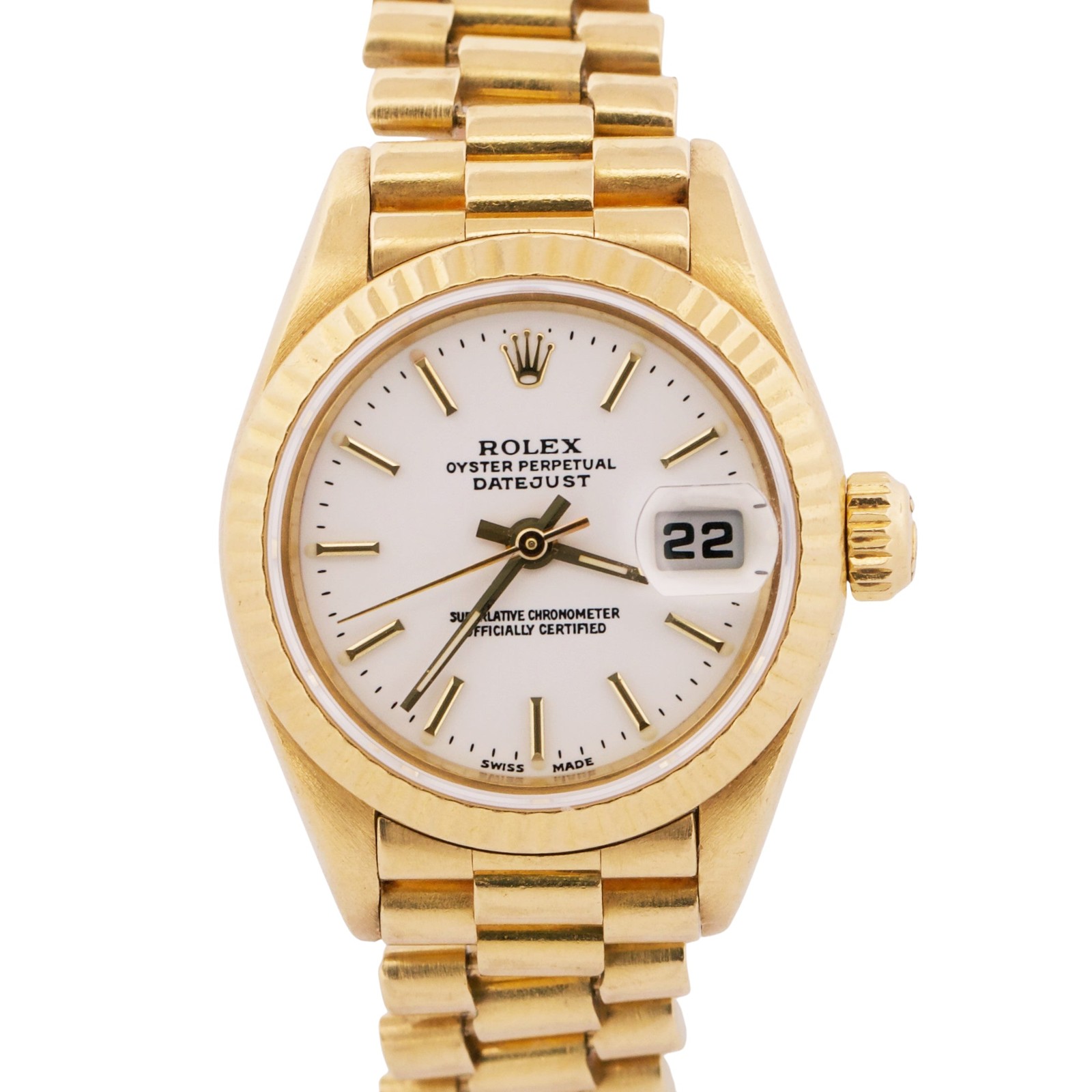 VINTAGE 1987 Ladies Rolex DateJust President WHITE 18K Yellow Gold 26mm 69178
