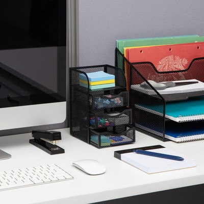 Mind Reader Mini Desk Office Supplies Drawers Organizer Black New