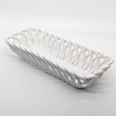 Bread Basket White Woven Ceramic 14'' Braided Breadbasket Rectangular Meritage