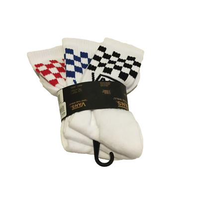 Vans Off The Wall White Checkered Crew Socks 3 Pair Men's US Shoe Size 6.5-9 NWT
