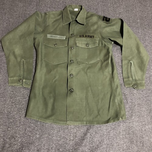 US Army 60s Vietnam Era Men OG 107 Utility Shirt 15.5 x 33