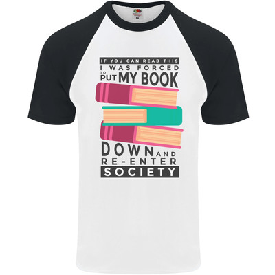 Book Reading Re-Enter Society Funny Mens S/S Baseball T-Shirt