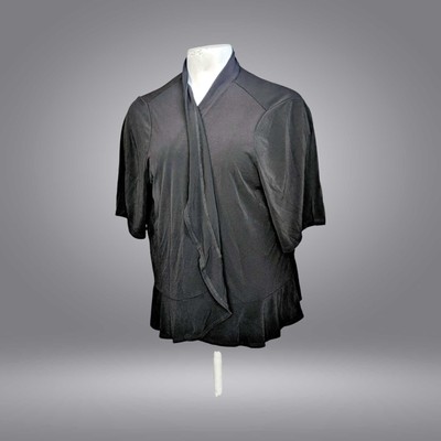 Susan Graver Women's Top Sz 2XL (XXL) Liquid Knit Elbow-Sleeve Black A647438