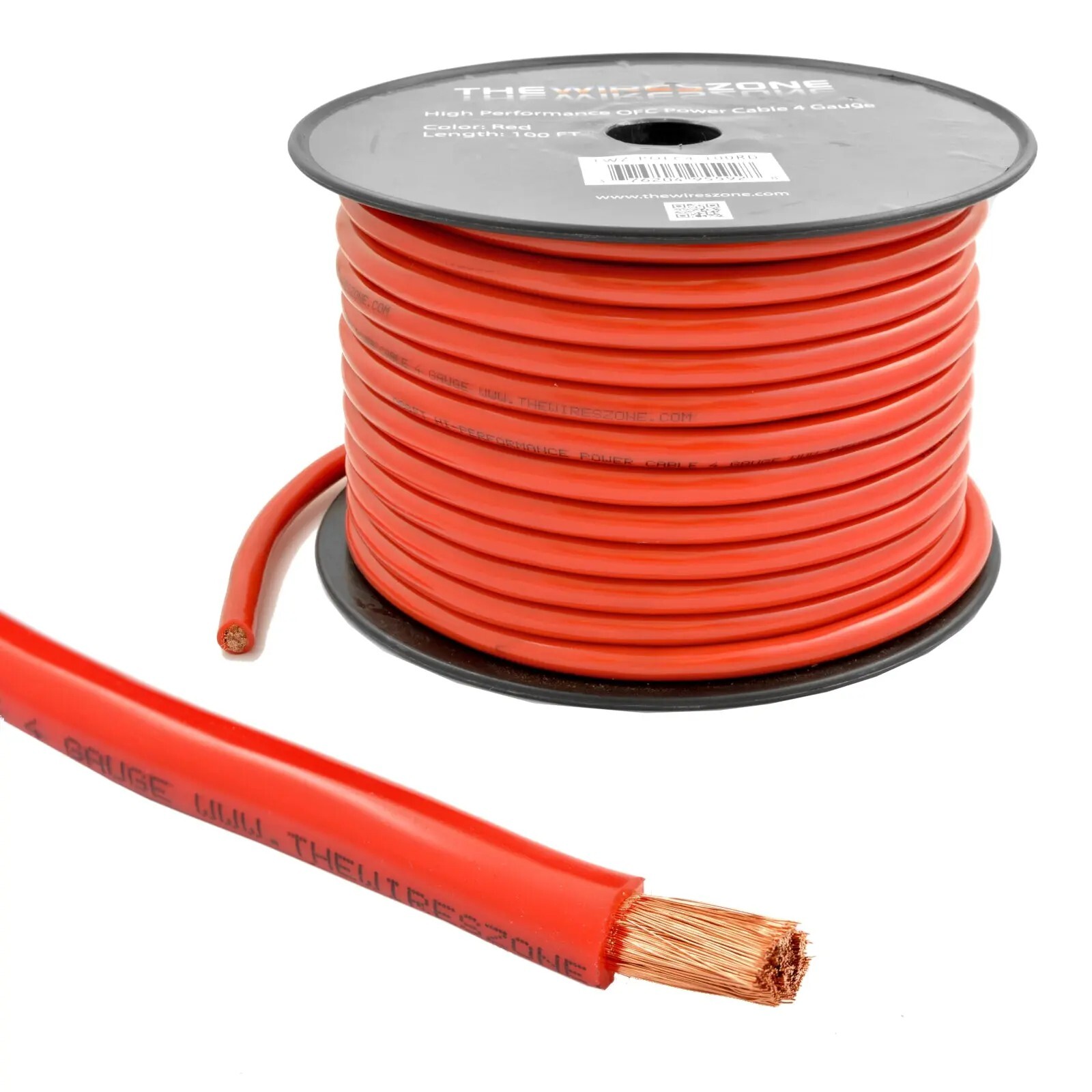 4 Gauge 100ft OFC Power Cable Oxygen-Free Copper Ground Wire (4 AWG Red Spool)