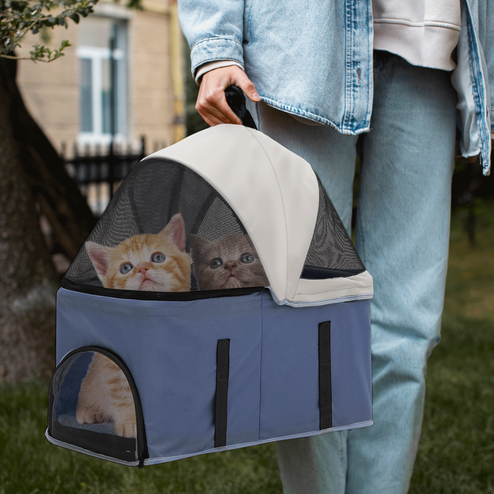Foldable Dog Stroller Oxford Detachable Basket Carrier Portable Pet Travel Cart