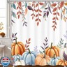 Fall Pumpkin Shower Curtain, Autumn Maple Leaves Harvest Thanksgiving Farmhouse Seasonal Bathroom Curtains Set Bath Decor Machine Washable Fabric, 72x72 Inch