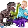 BLmukce 3-Pack Electronic Walking Dinosaur Toys for Toddlers 2-4, Moving Dinosaurs Toys with Lights, Roaring Sounds, T-Rex, Brachiosaurus and Stegosaurus, Xmas Birthday Gift for 2 3 4 5 6 Years Old Boys
