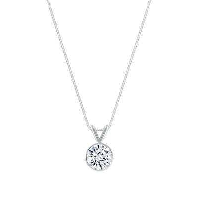 Pre-owned Shine Brite With A Diamond 1.50 Ct Round Created Diamond Solid 14k White Gold Bezel Pendant 18" Necklace In White/colorless