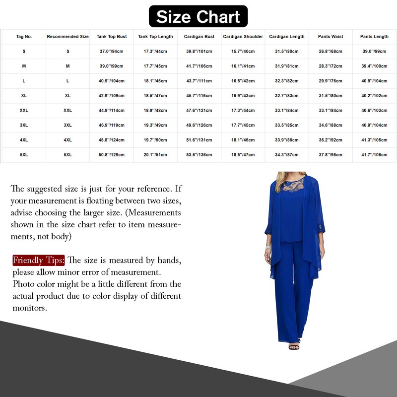 US Womens 3-Piece Pants Suits Elegant Chiffon Lace Formal Evening Gown Outfit