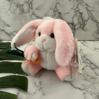 Russ Berrie Vintage Luv Pet Chubby Bunny Rabbit Plush Toy New Pink Carrot