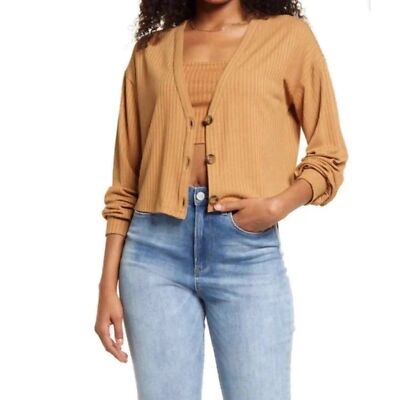 Vero Moda Womens NWT Lucy V-Neck Ribbed Cropped Cardigan Size L Button Front New