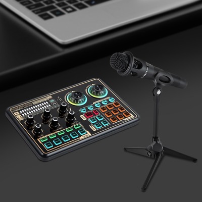 SK600 Voice Changer Sound Card+Podcast Condenser Microphone&Stand for Recording