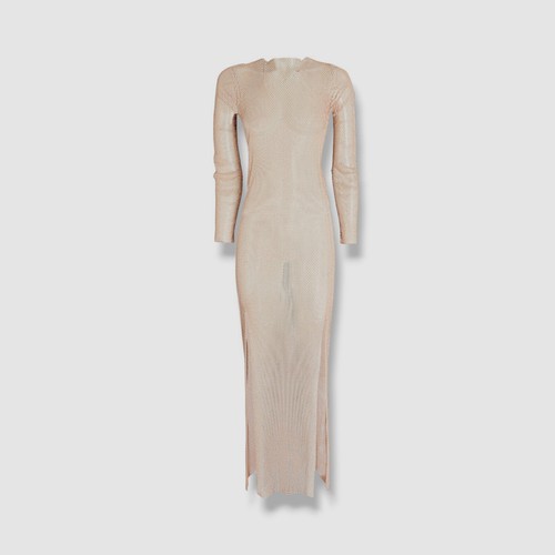 Pre-owned Santa $1060  Brands Women's Gold Sheer Embellished Knit Maxi Dress One Size