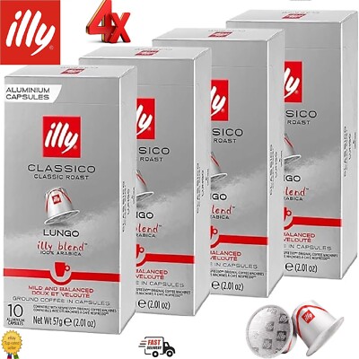 Illy Lungo Classico Classic Roast Coffee Pods 4 x Packs (40 Capsules)