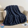 Faux Rabbit Fur Throw Blanket for Couch, Fluffy Warm Plush Thick Bubble Blanket for Bed Sofa Living Room, Soft Cozy Furry Blanket, 50x60 inches, Navy Blue