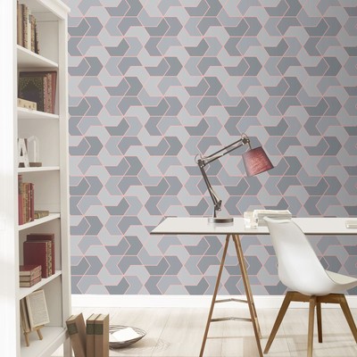 RASCH PORTFOLIO HEX WALLPAPER GEOMETRIC GLITTER MOSAIC GREY / ROSE GOLD 270334