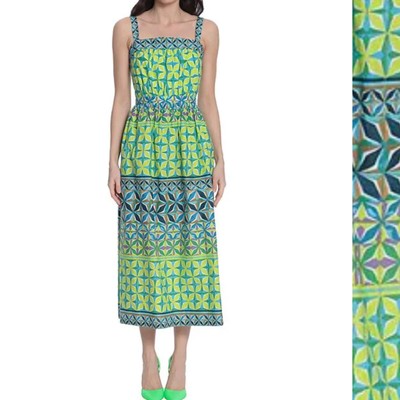 Donna Morgan Green Cotton Abstract Geometric MIDI Dress Size 6