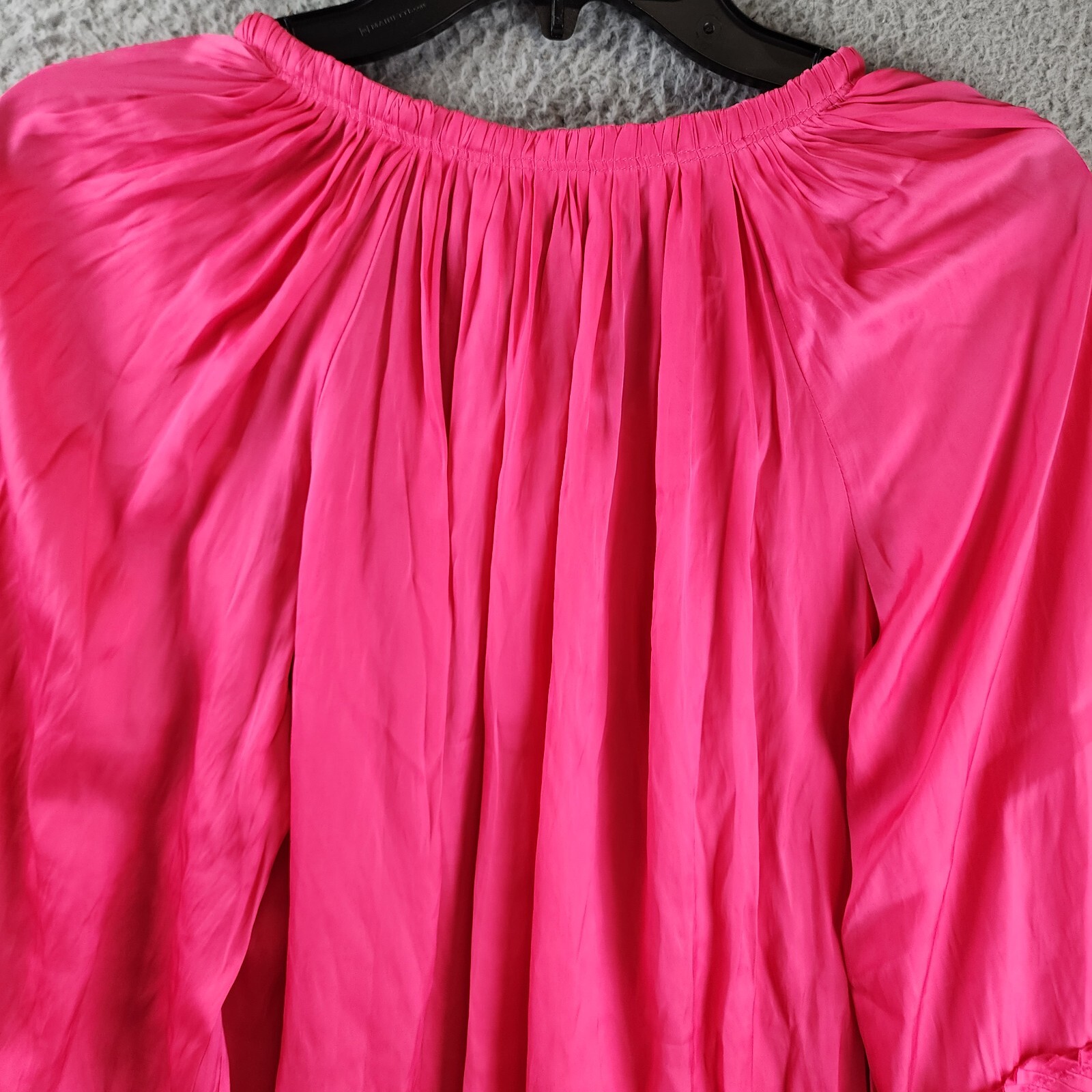 Ramy Brook Maty Balloon Sleeve Top Women's XS Bright Pink V-neck Tie Pullover~ - Picture 12 of 12
