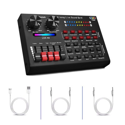 R8 Voice Changer Sound Mixer Board Live Sound Card Multiple Sound Effects T8K6