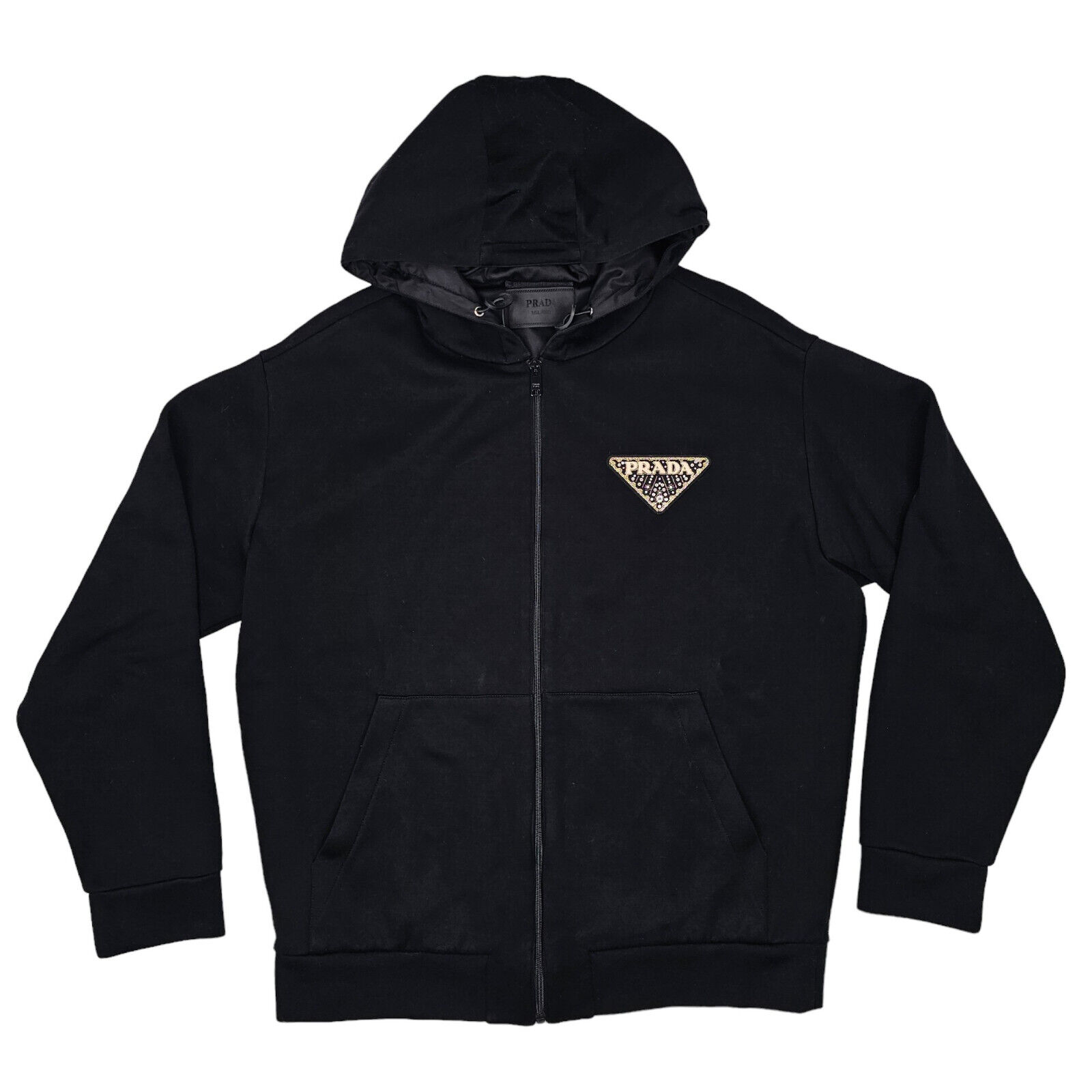 Prada Mens Black Cotton Re Nylon Logo Full Zip Hoodie Size M Prada Mens Black Cotton Re Nylon Logo Full Zip Hoodie Size M