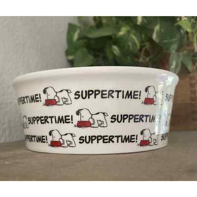 Peanuts SNOOPY Dog Pet Bowl Stoneware Gibson 5'' Suppertime NEW White Black Red