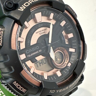 Casio AEQ110W-1A3V, Telememo 30 Watch, 3 Alarms, World Time, 10 Year Battery,NEW