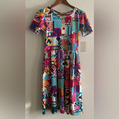 NWT Lularoe Disney Abstract Art Minnie & Mickey Mouse Colorful Amelia Small 6-8