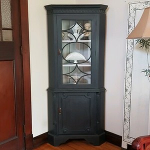 grey corner display cabinet