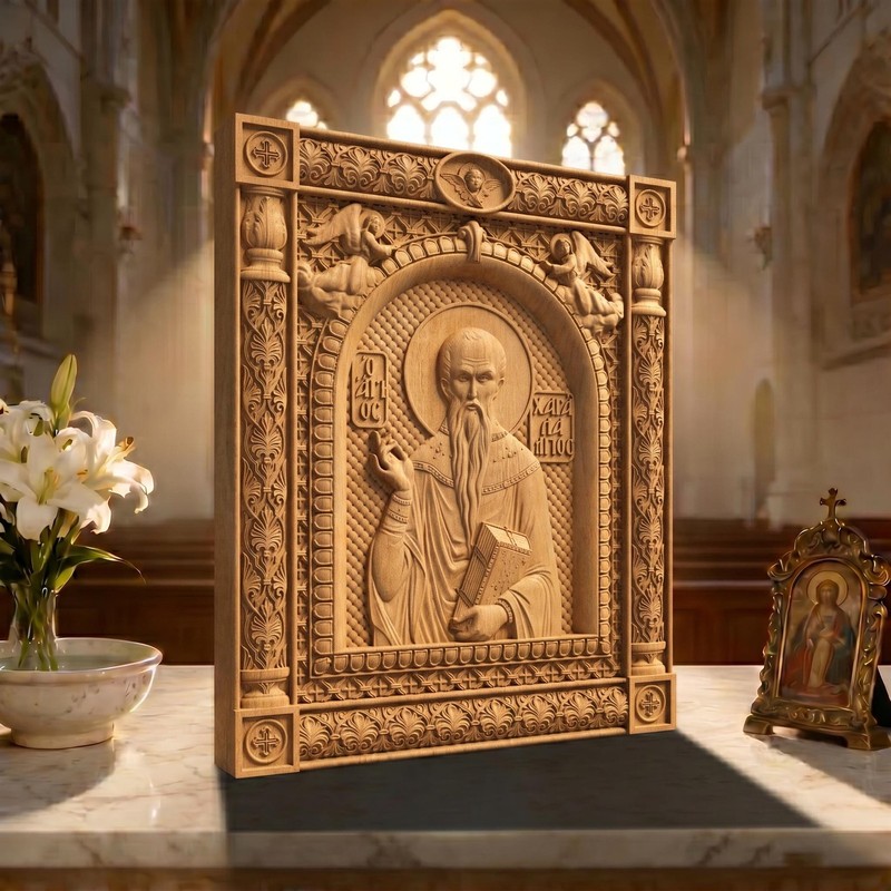 Saint Charalambos Wooden Carved Handmade Byzantine Greek Orthodox Christian Icon