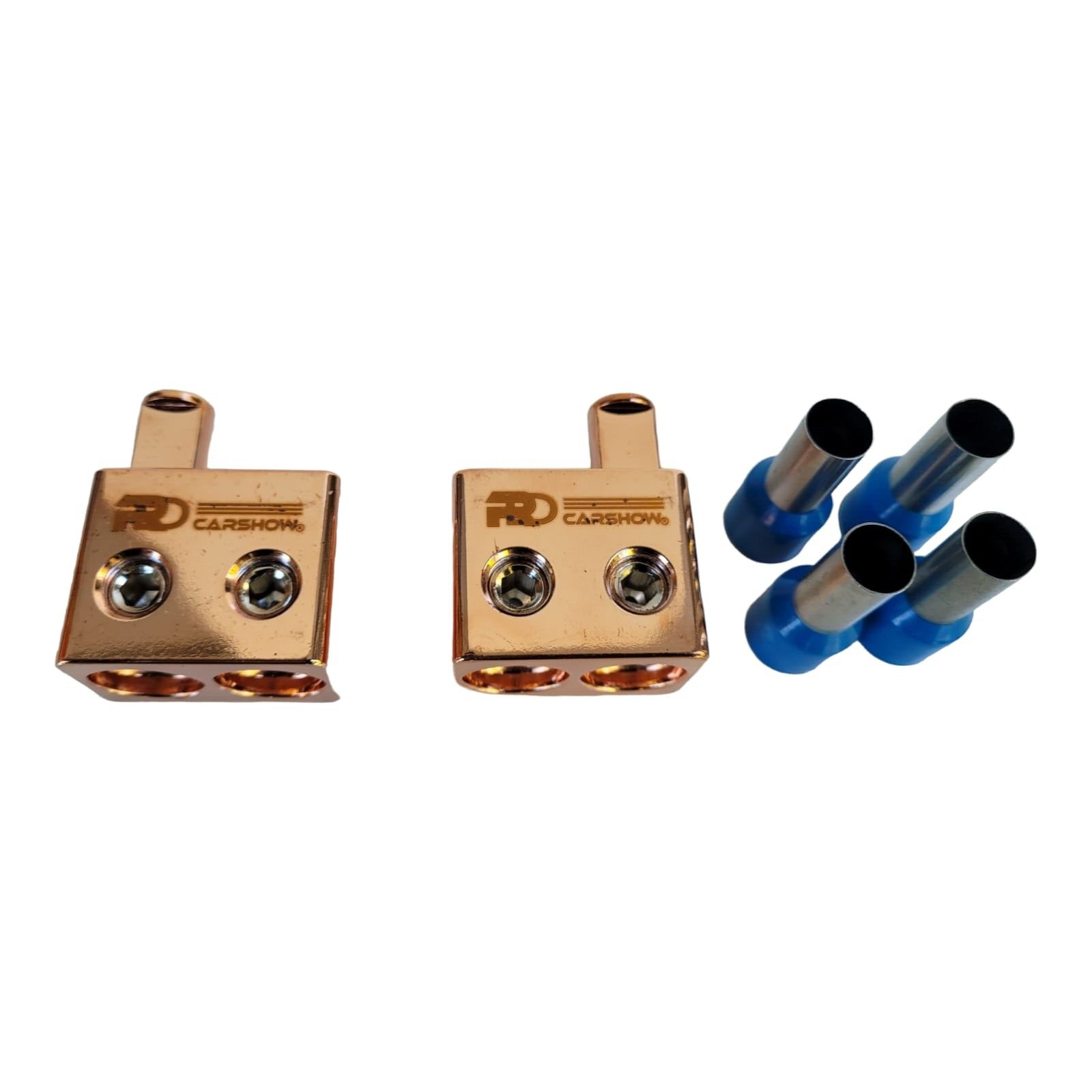 RDCARSHOW 1/0 GAUGE 1 MALE TO DUAL 1/0 AWG FEMALE OFFSET AMP INPUTS BLOCK (PAIR)