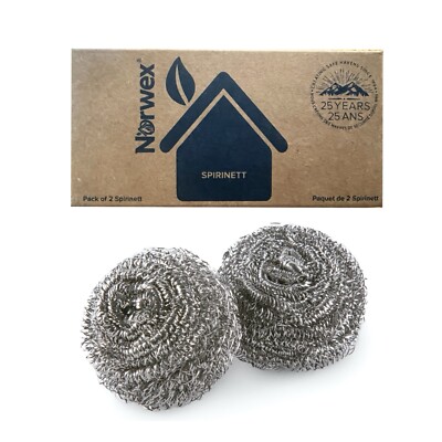 NEW Norwex Spirinett 2 Pack Stainless Steel Scouring Pad Pot Scrubber Sponge NIB
