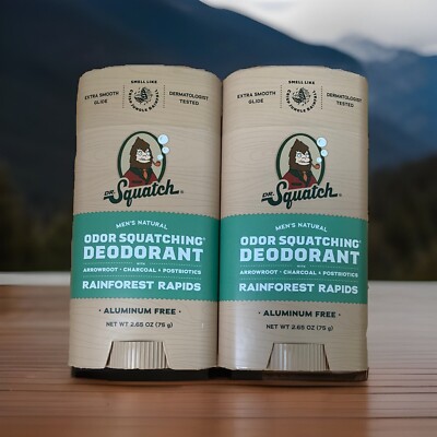 Two (2) Dr. Squatch RAINFOREST RAPIDS Men's Natural Deodorant 2.65oz Each