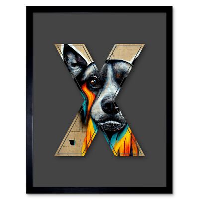 Letter X Dog Snout Decorative Graffiti Alphabet Initial Art Print Framed 12x16''