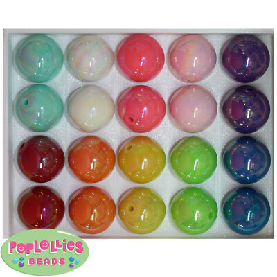 20mm Mixed Color AB Finish  Acrylic Miracle Bubblegum Beads Lot 20 pc Chunky 