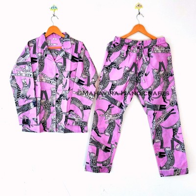 Cotton Egyptian Cat Print Pink hippie Sleepwear Christmas gypsy Women Pajama set