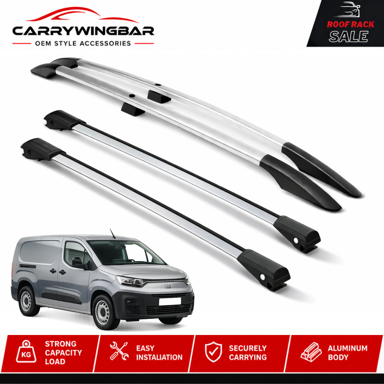 Roof Side Rails And Cross Bars Silver Aluminium For New Fiat Doblo L2 LWB 23-26