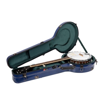 Crossrock Fiberglass Case for 5-String Resonator Banjo, TSA Lock-Navy Blue