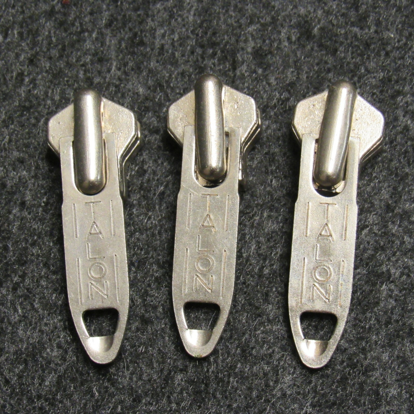 3) Vintage Talon Large Steel Jacket Zipper Heads w/ Fobs 2