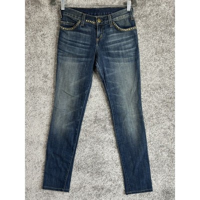 Current Elliott The Skinny Jeans Womens Size 28 x 31 Blue Brass Stud Wash Denim