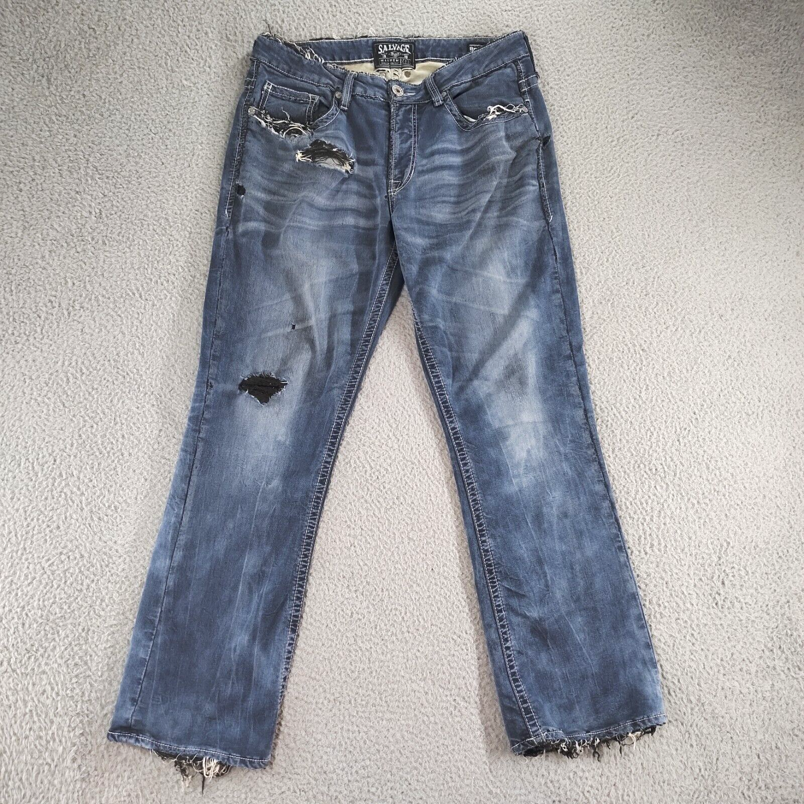 ☆AVANDRESS☆ BUCKLE PAINTING DESTROYED DENIM PANTS BLUE AD4 Buckle Salvage Jean Mens 34x32 Blue Mayhem Straight Stretch