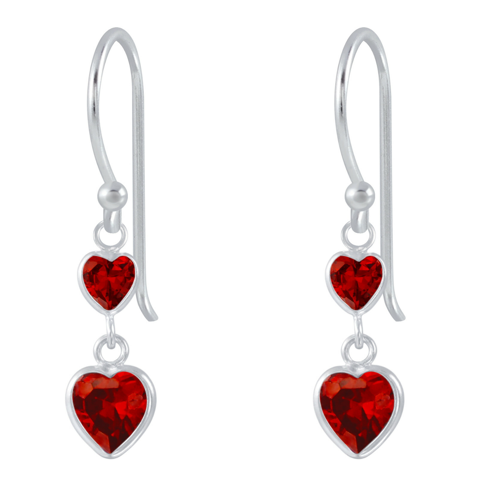 Red Cubic Zirconia Love Heart Drop Earrings | 925 Silver | Valentine's Day