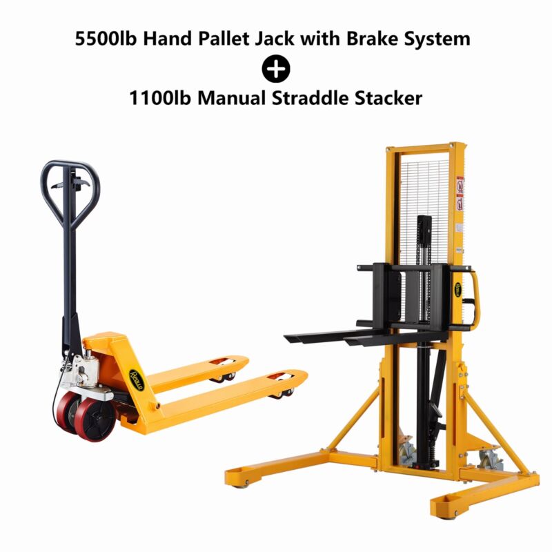 Manual Straddle Stacker Walike Forklift 1100lb + 5500lb Manual Pallet Jack Truck