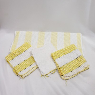 1 Kitchen Hand Towel Harmony House & 3 Wash Cloths Yellow & White