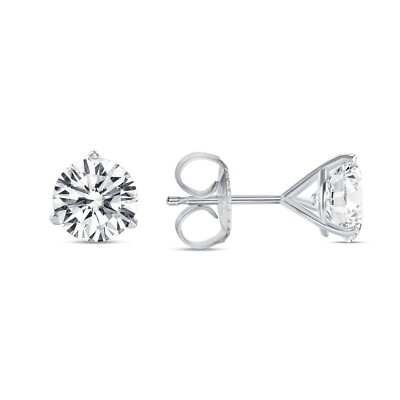 Pre-owned Shine Brite With A Diamond 4 Ct Round Earrings Studs Solid 14k White Gold Brilliant Cut Push Back Martini In White/colorless