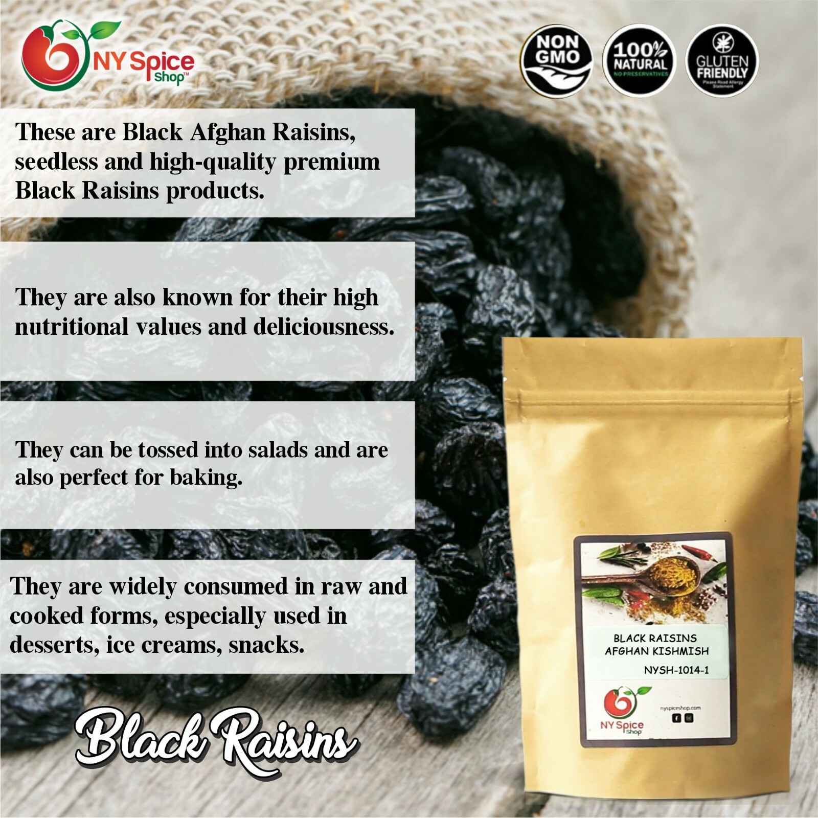 Organic Dried Black Raisins Item Weight 1lb-5lb